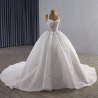 Luxury White Halter Floral Appliques Ball Gown Wedding Dress HM251085
