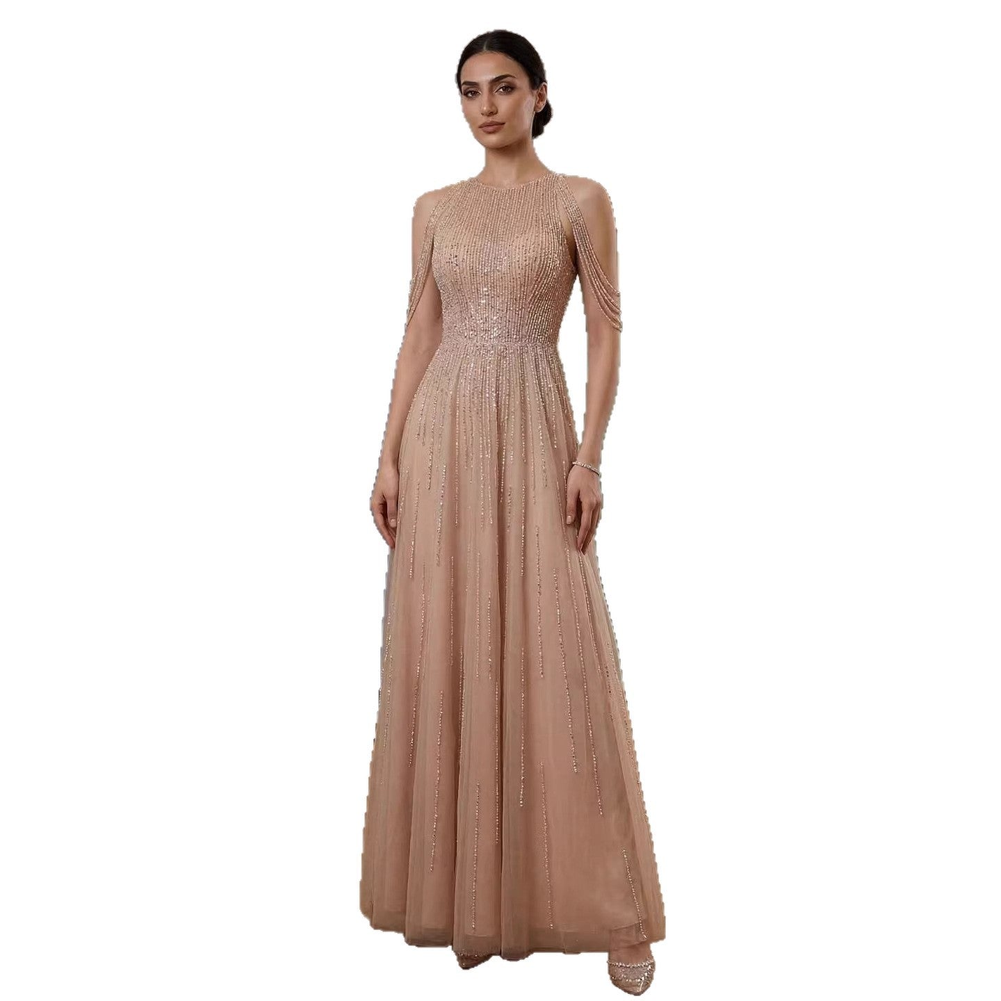 Luxury Pink Beaded Tassel A-Line Evening Dress CLA70266