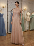 Luxury Pink Beaded Tassel A-Line Evening Dress CLA70266