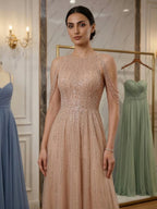 Luxury Pink Beaded Tassel A-Line Evening Dress CLA70266