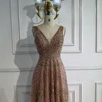 Arabic Luxury Beaded Sleeveless A-Line V-Neck Elegant Evening Dress CLA70287