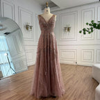 Arabic Luxury Beaded Sleeveless A-Line V-Neck Elegant Evening Dress CLA70287