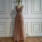 Arabic Luxury Beaded Sleeveless A-Line V-Neck Elegant Evening Dress CLA70287