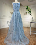 Arabic Luxury Beaded Mermaid With Detachable Overskirt Evening Dress Sleeveless Slit Women Party Gown CLA70765