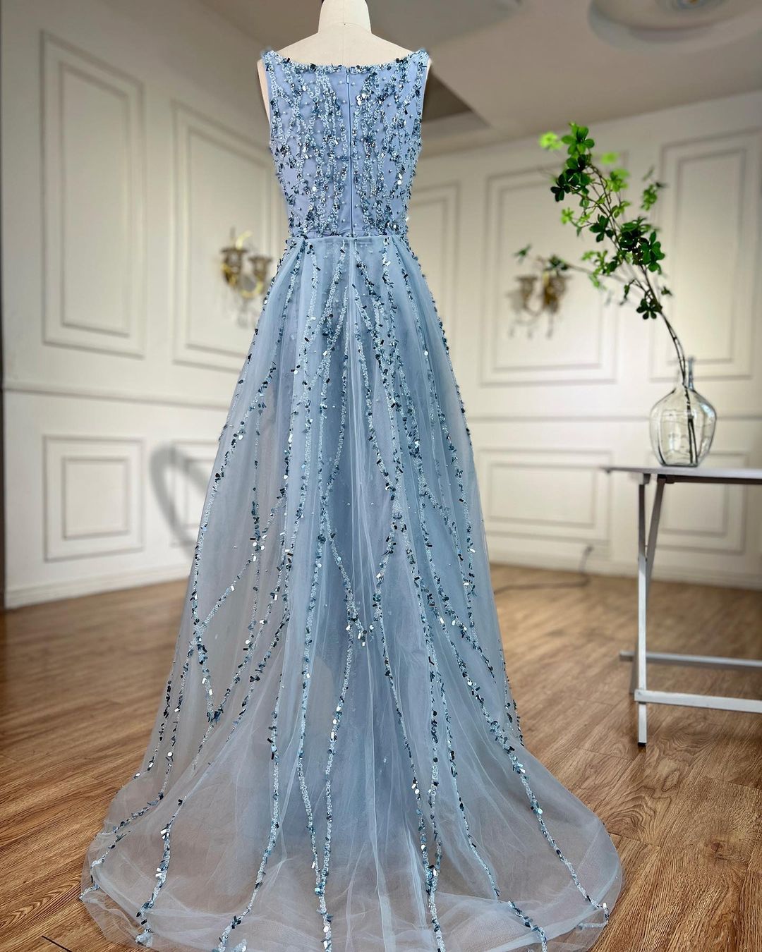 Arabic Luxury Beaded Mermaid With Detachable Overskirt Evening Dress Sleeveless Slit Women Party Gown CLA70765