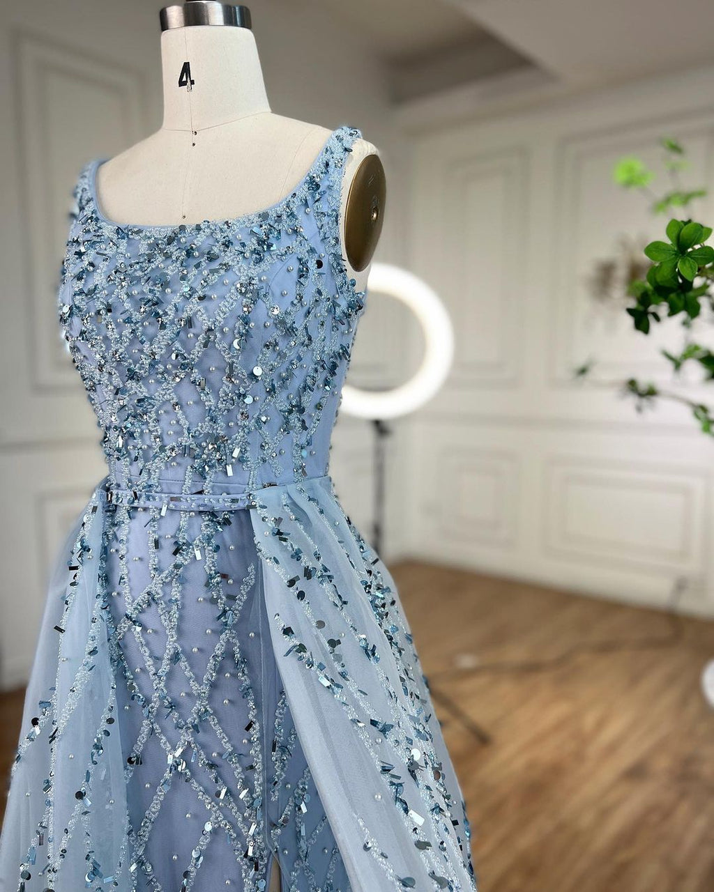 Arabic Luxury Beaded Mermaid With Detachable Overskirt Evening Dress Sleeveless Slit Women Party Gown CLA70765