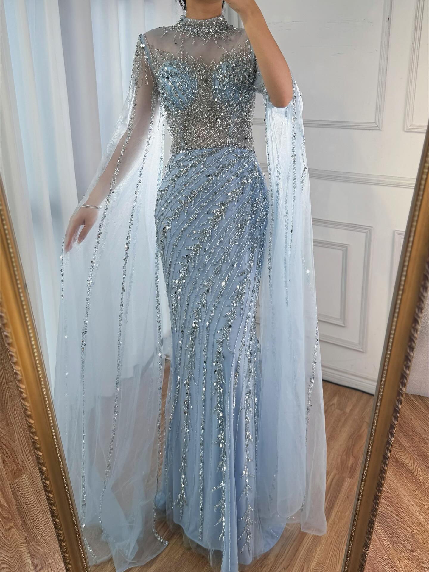 Arabic Pink Luxury Beaded Mermaid Evening Dress Modest For Muslim Women Hijab CLA71885A