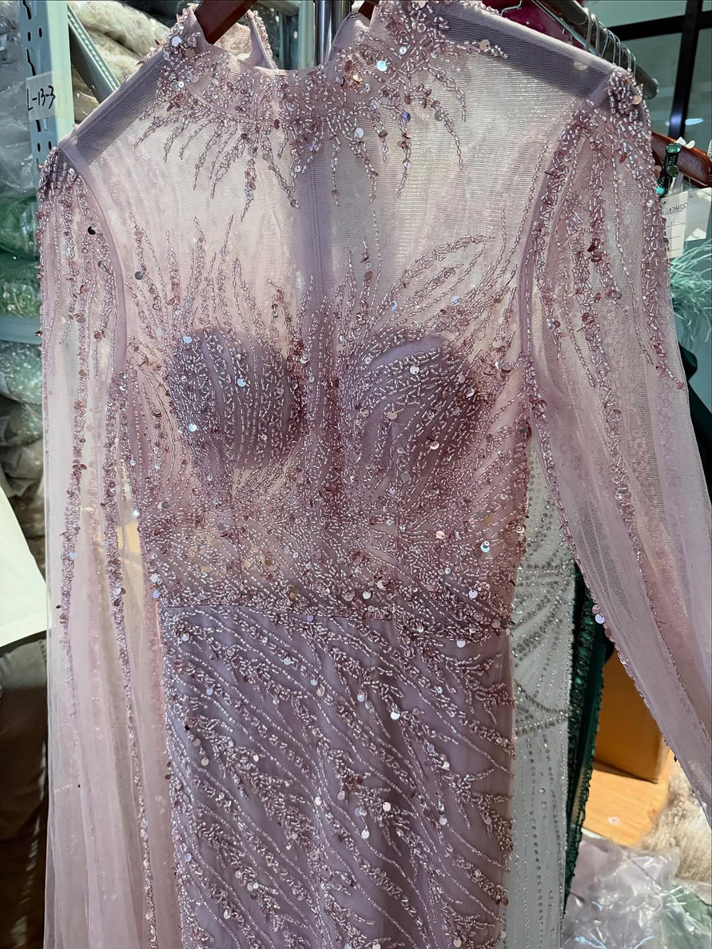Arabic Pink Luxury Beaded Mermaid Evening Dress Modest For Muslim Women Hijab CLA71885A