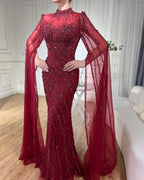 Arabic Pink Luxury Beaded Mermaid Evening Dress Modest For Muslim Women Hijab CLA71885A