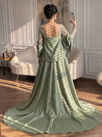 Luxury Sage Green Beaded Mermaid Evening Dress with Train CLA72126C