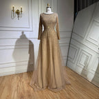 Luxury Caramel Beaded Long Sleeve A-Line Evening Dress LA72147D