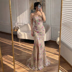 Luxury Nude Pink Beaded Off Shoulder Floral Mermaid Dress LA72163A