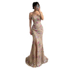 Luxury Nude Pink Beaded Off Shoulder Floral Mermaid Dress LA72163A