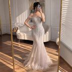 Luxury Nude Beaded Mermaid Evening Dress 2026 CLA73214