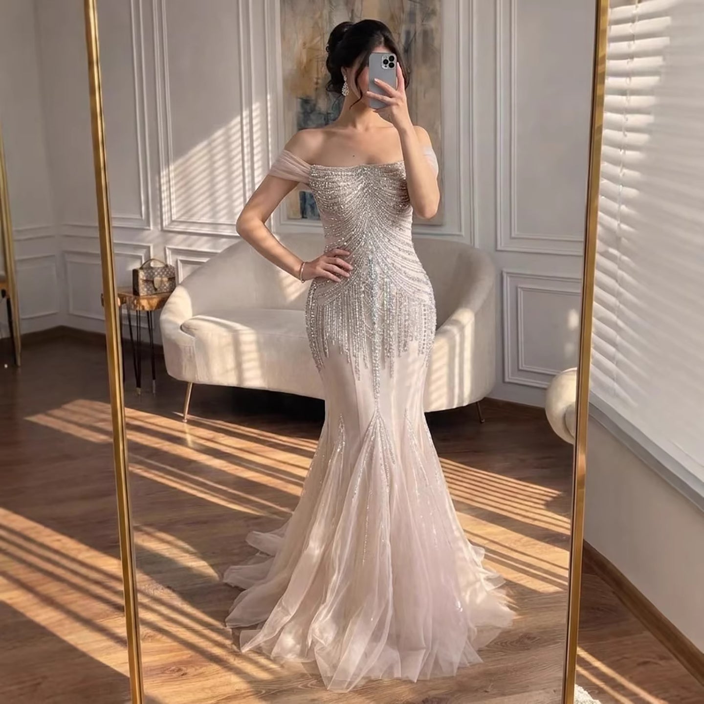 Luxury Nude Beaded Mermaid Evening Dress 2026 CLA73214