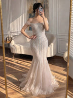 Luxury Nude Beaded Mermaid Evening Dress 2026 CLA73214