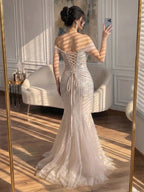 Luxury Nude Beaded Mermaid Evening Dress 2026 CLA73214