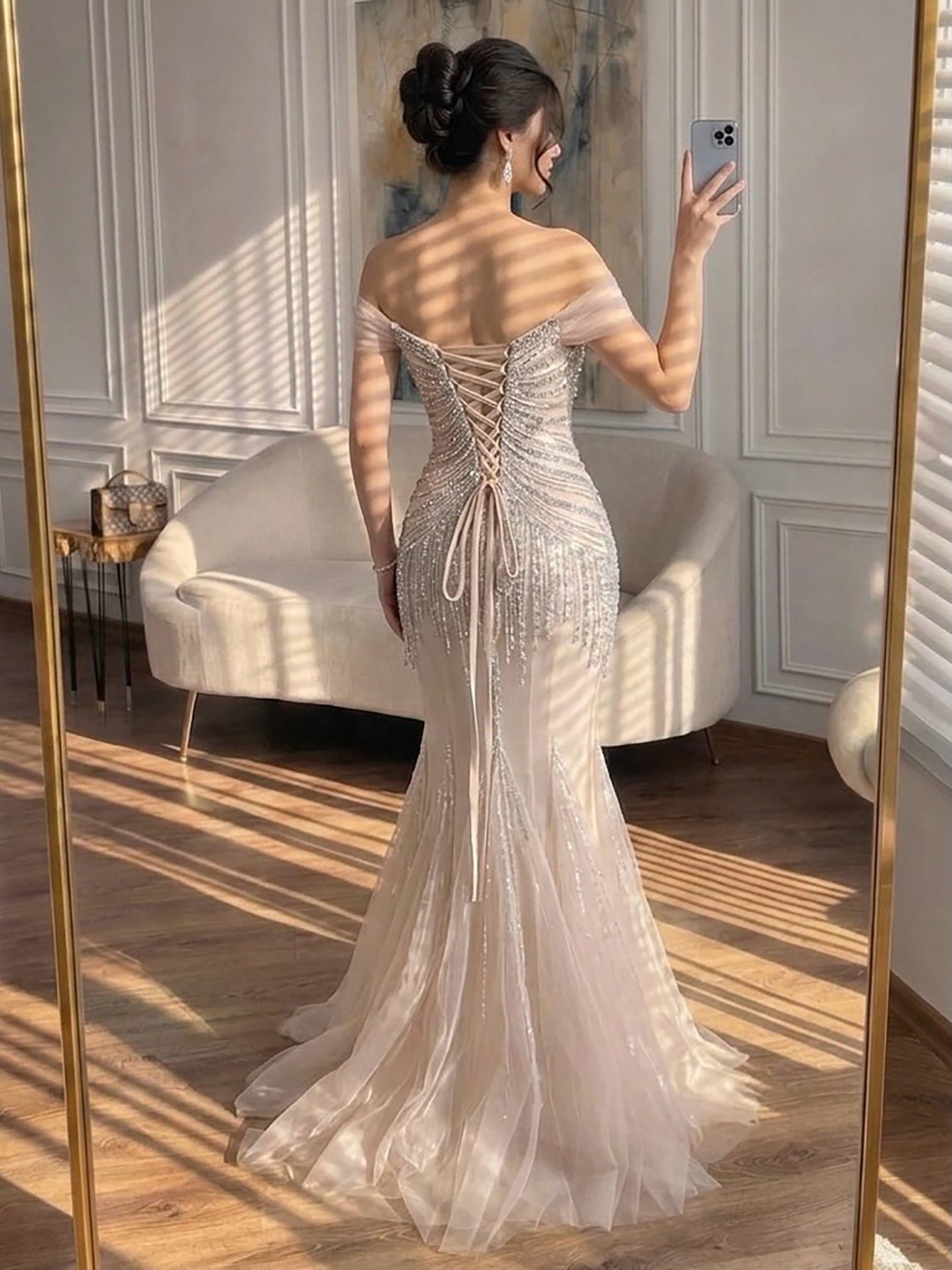 Luxury Nude Beaded Mermaid Evening Dress 2026 CLA73214