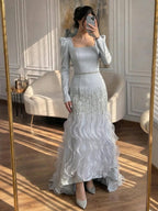 Arabic Simple Style Satin Ruffle Tiered Square Neck Mermaid Evening Dress Elegant For Women Wedding Party Gown CLA72317