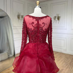Luxury Fuchsia Beaded Modest Mermaid Evening Dress With Overskirt CLA72379