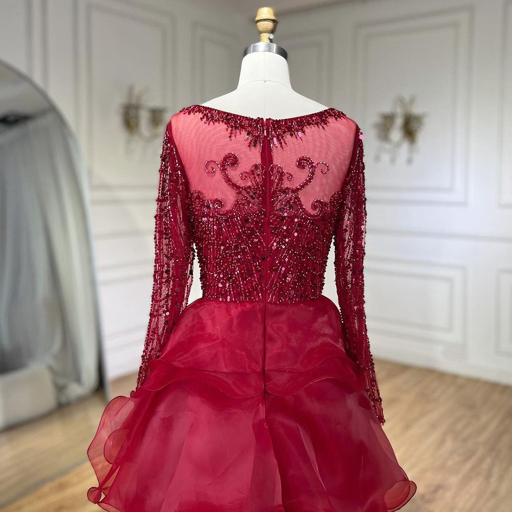 Luxury Fuchsia Beaded Modest Mermaid Evening Dress With Overskirt CLA72379