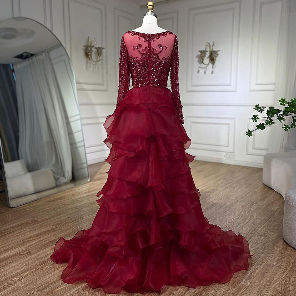 Luxury Fuchsia Beaded Modest Mermaid Evening Dress With Overskirt CLA72379