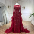 Luxury Fuchsia Beaded Modest Mermaid Evening Dress With Overskirt CLA72379