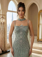 Arabic Luxury Beaded Spaghetti Straps Mermaid Evening Dress With Chocker Cape CLA72440