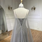 Arabic Luxury Beaded Spaghetti Straps Mermaid Evening Dress With Chocker Cape CLA72440