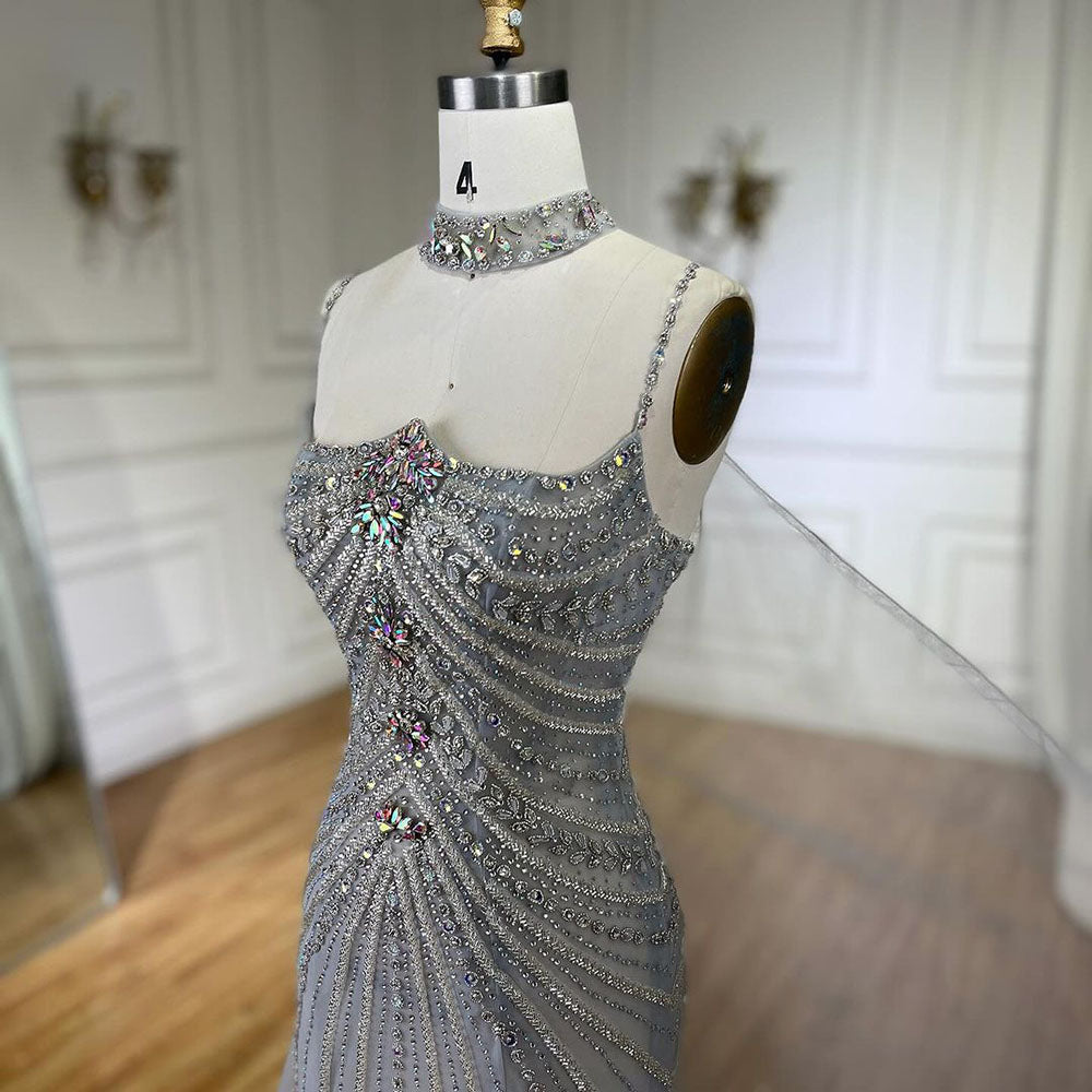 Arabic Luxury Beaded Spaghetti Straps Mermaid Evening Dress With Chocker Cape CLA72440