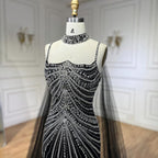 Arabic Luxury Beaded Spaghetti Straps Mermaid Evening Dress With Chocker Cape CLA72440