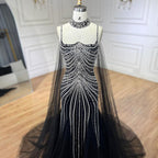 Arabic Luxury Beaded Spaghetti Straps Mermaid Evening Dress With Chocker Cape CLA72440