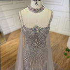 Arabic Luxury Beaded Spaghetti Straps Mermaid Evening Dress With Chocker Cape CLA72440
