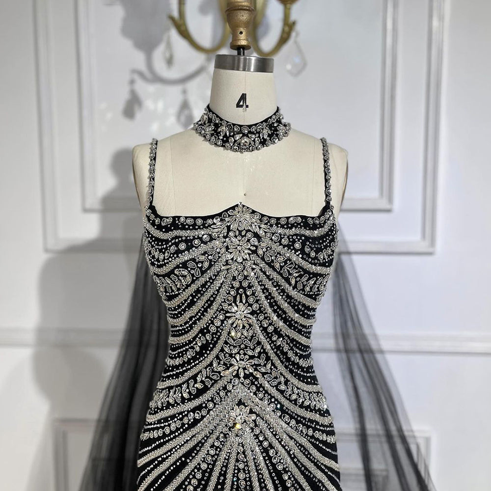 Arabic Luxury Beaded Spaghetti Straps Mermaid Evening Dress With Chocker Cape CLA72440
