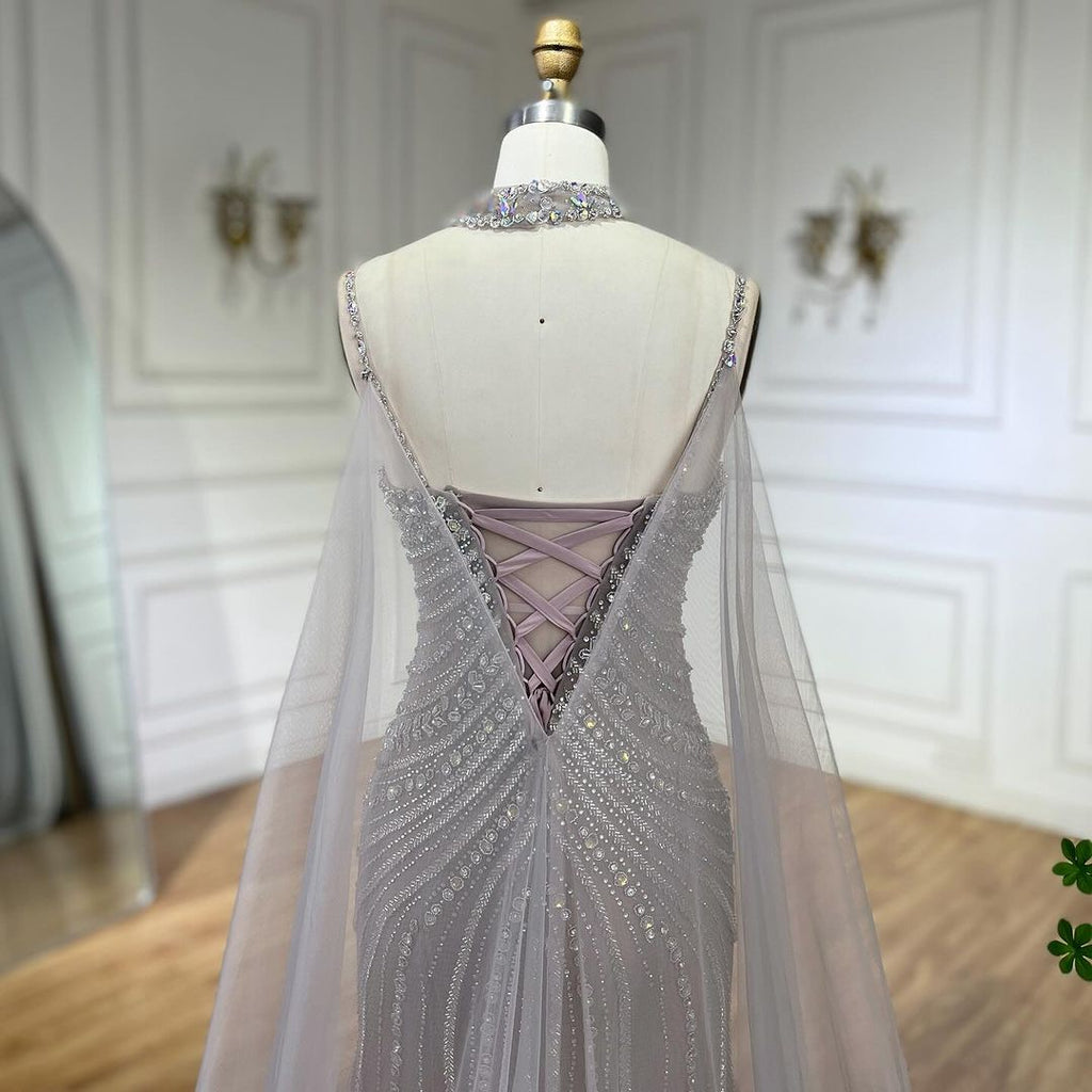 Arabic Luxury Beaded Spaghetti Straps Mermaid Evening Dress With Chocker Cape CLA72440