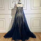 Arabic Luxury Beaded Spaghetti Straps Mermaid Evening Dress With Chocker Cape CLA72440
