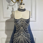 Arabic Luxury Beaded Spaghetti Straps Mermaid Evening Dress With Chocker Cape CLA72440