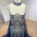 Arabic Luxury Beaded Spaghetti Straps Mermaid Evening Dress With Chocker Cape CLA72440