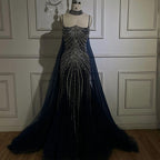 Arabic Luxury Beaded Spaghetti Straps Mermaid Evening Dress With Chocker Cape CLA72440