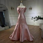 Arabic Simple Style Satin Floral Mermaid Evening Dress Elegant Off Shoulder Women Party Gown CLA72483