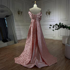 Arabic Simple Style Satin Floral Mermaid Evening Dress Elegant Off Shoulder Women Party Gown CLA72483