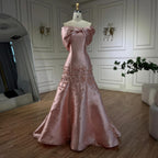 Arabic Simple Style Satin Floral Mermaid Evening Dress Elegant Off Shoulder Women Party Gown CLA72483