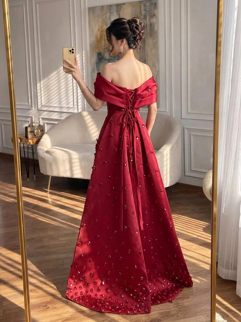Arabic Simple Style Satin Floral Mermaid Evening Dress Elegant Off Shoulder Women Party Gown CLA72483