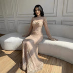 Arabic Lace Simple Style Long Sleeves Modest Mermaid Evening Dress CLA72545