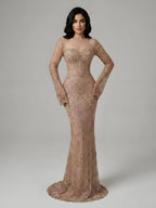 Arabic Lace Simple Style Long Sleeves Modest Mermaid Evening Dress CLA72545