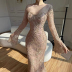 Arabic Lace Simple Style Long Sleeves Modest Mermaid Evening Dress CLA72545