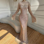 Arabic Lace Simple Style Long Sleeves Modest Mermaid Evening Dress CLA72545