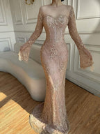 Arabic Lace Simple Style Long Sleeves Modest Mermaid Evening Dress CLA72545
