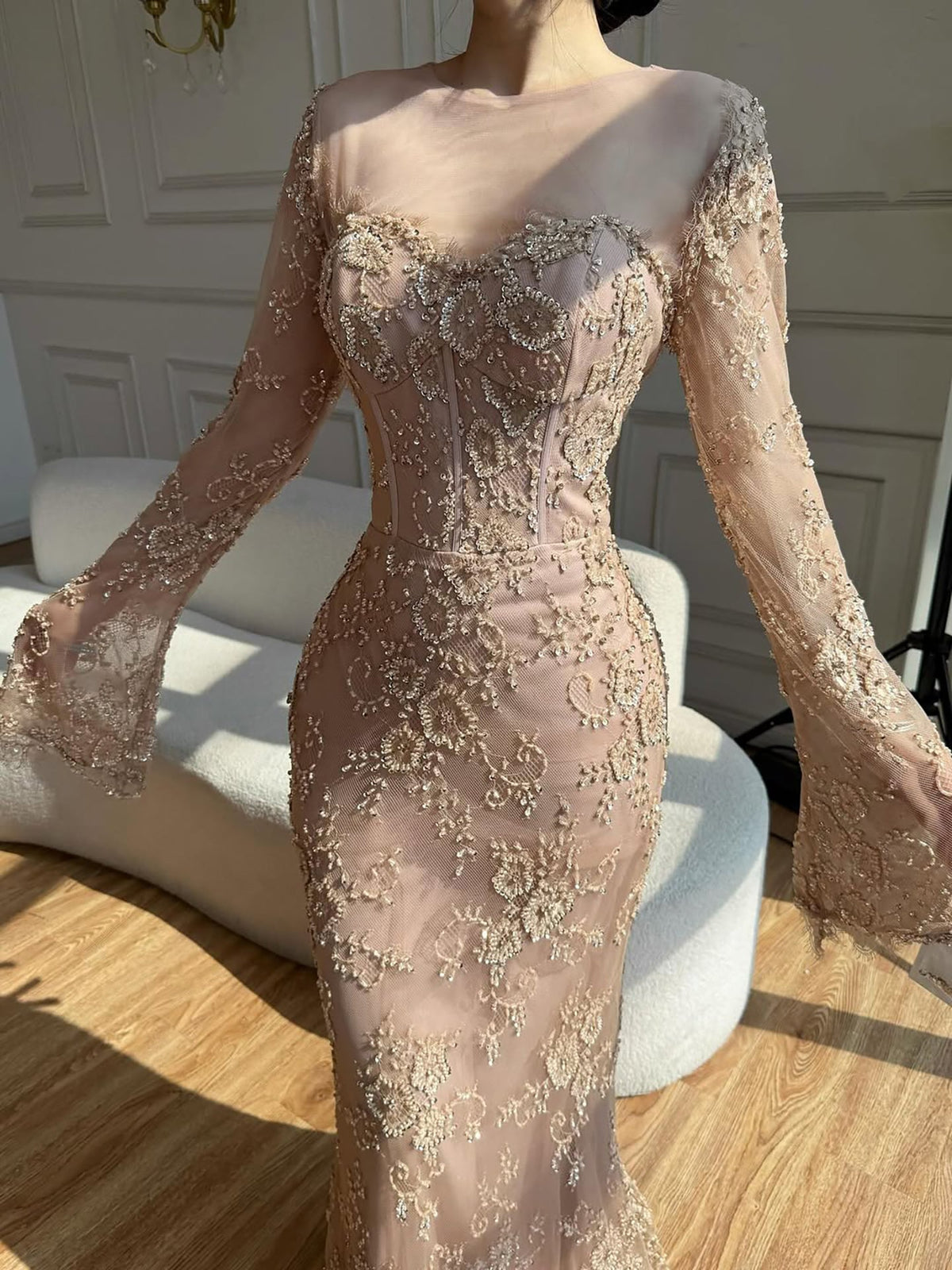 Arabic Lace Simple Style Long Sleeves Modest Mermaid Evening Dress CLA72545