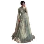 Luxury Sage Green Beaded Evening Dress with Cape CLA72605B